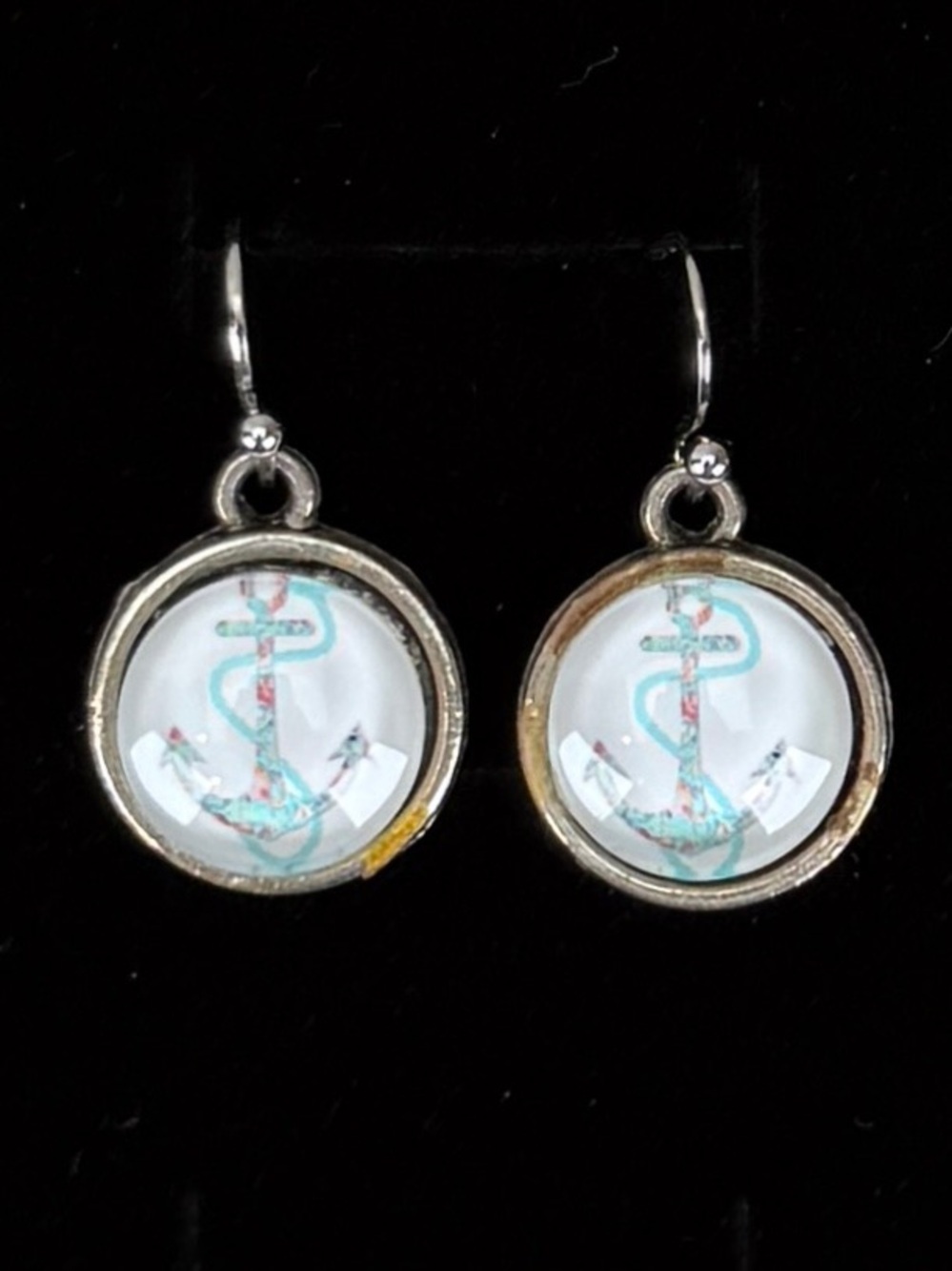Interesting Silvertone nautical, anchor costume pierced earrings